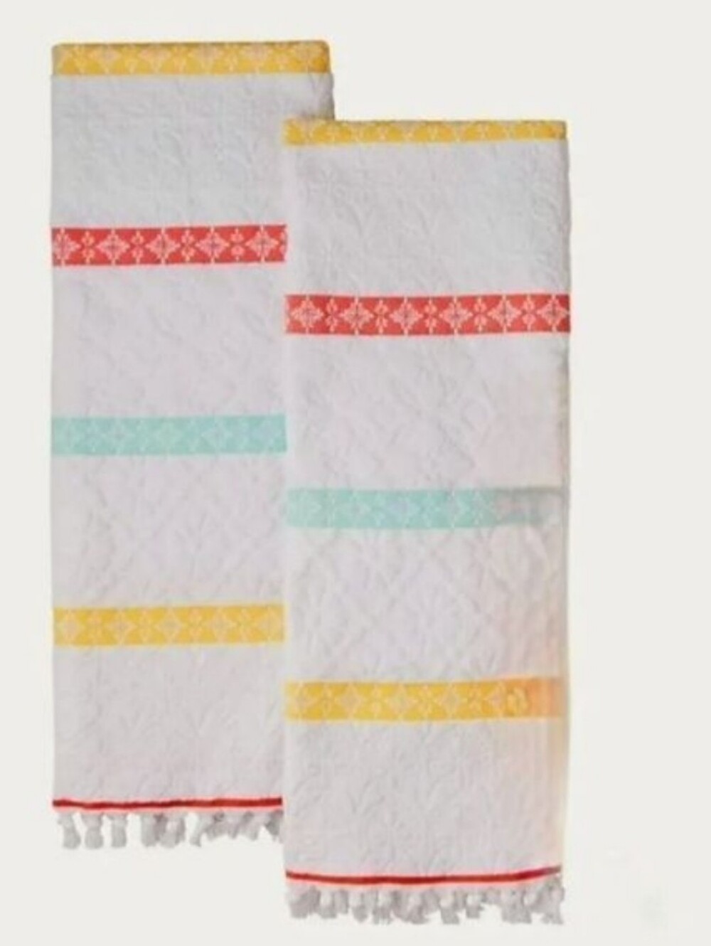 Pioneer Woman Set Of 2 White Kitchen Towels with Yellow Red Aqua Stripes Absorb